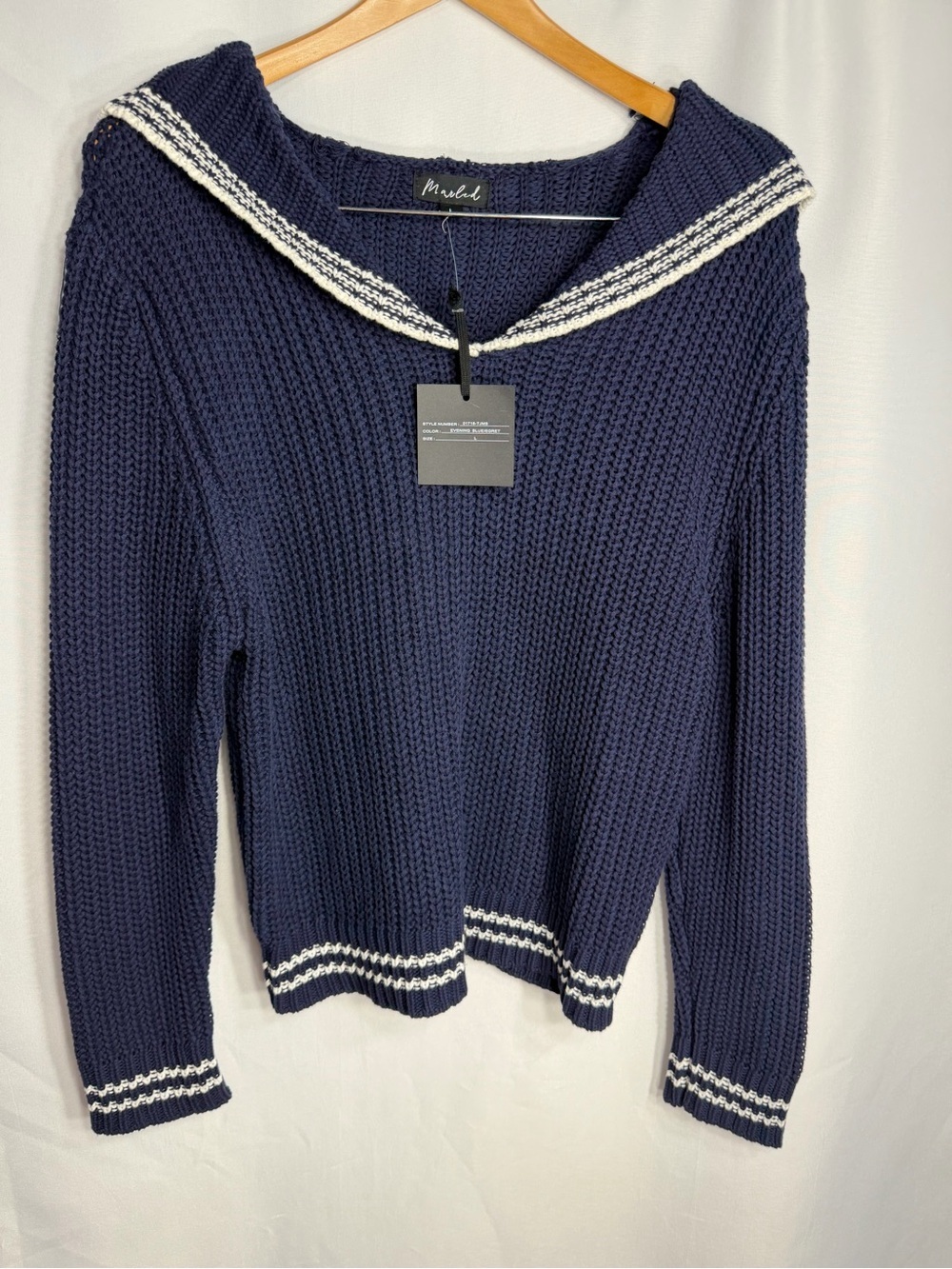 Marked Navy Sailor Collar Knit Sweater - Navy size L new w tags
